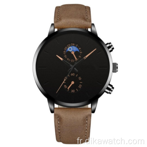 Genève Minimaliste Casual Sport Montre En Cuir Noir Simple Analogique Hommes Montres-Bracelets Marque Chinoise Guangzhou Montre-Bracelet En Gros